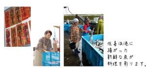 佐喜浜港に揚がった新鮮な魚が料理を彩ります。